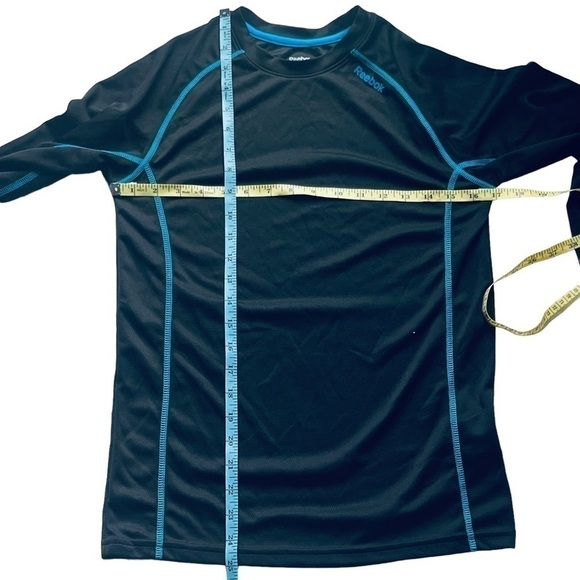 Reebok boys training shirt long sleeve play dry black with blue stitching Size L - Picture 13 of 14